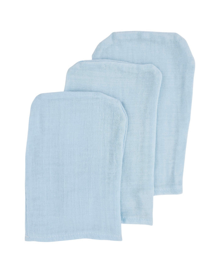 Musselijnen washandjes mix 3 stuks blauw